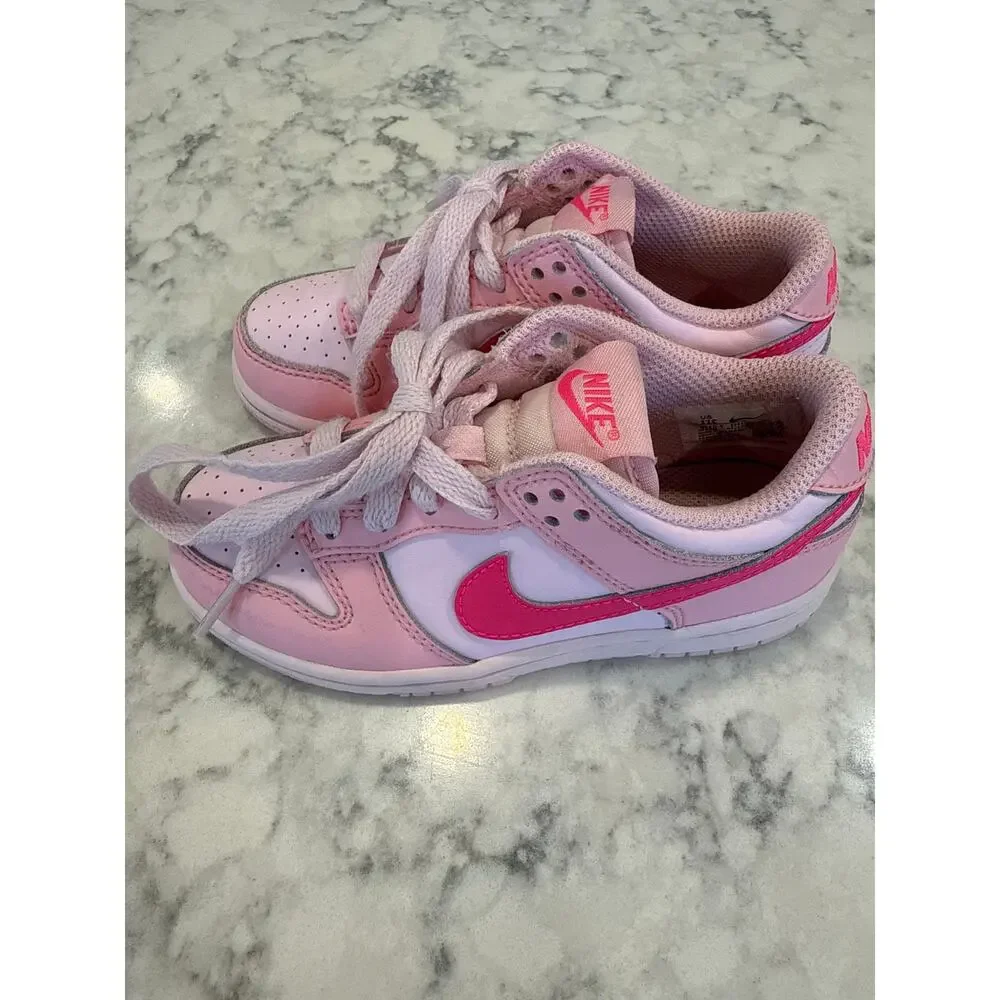 Nike Dunk Low Girls Pink White Hot Pink Kids Size 11C Sneakers